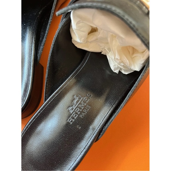 🆕HERMES Mules Flats Black Goatskin Leather Silver-Tone HW Buckle • EU 36.5 • NIB - Picture 6 of 7